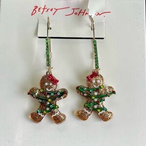 Betsey Johnson Glittery Gingerbread Earrings - Brown and Green
